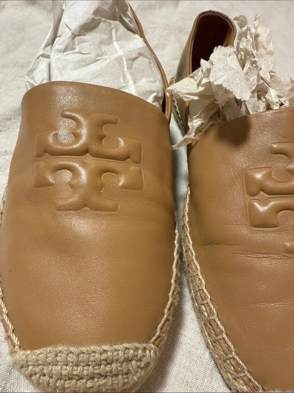Tory Burch Caramel Leather Espadrille Slip-Ons